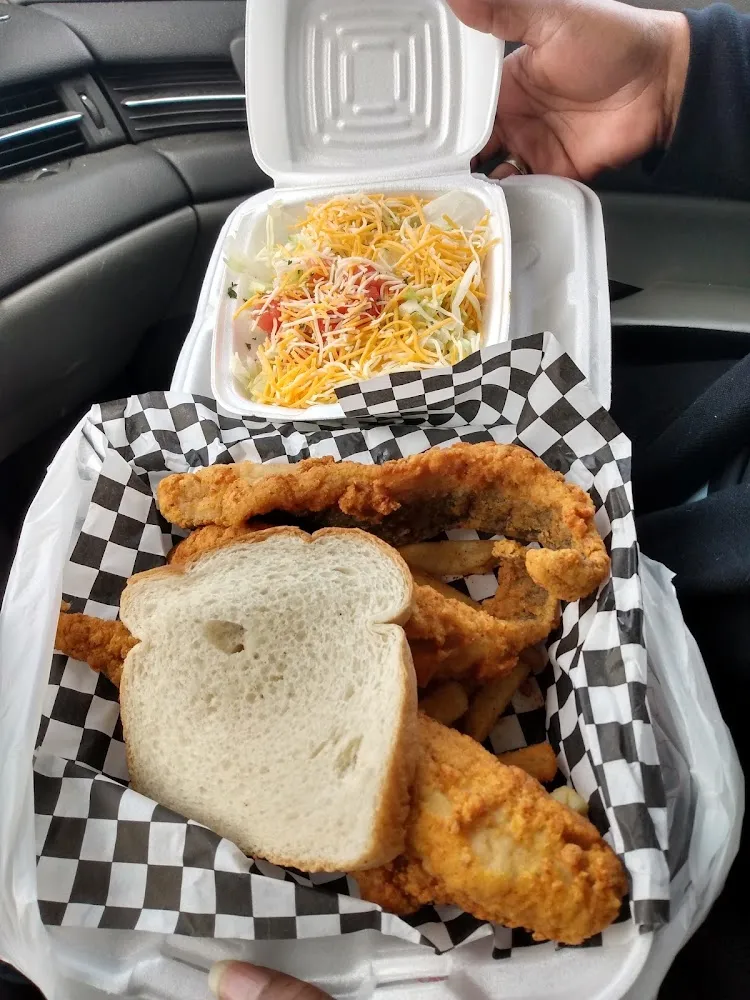 Three Piece Pan Trout with Cajun Fries and Salad
